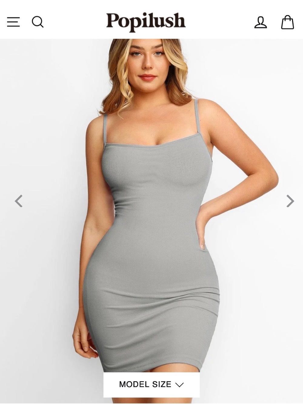 Popilush Women’s Slim Fit Spaghetti Strap Bodycon Slip Dress — Gray